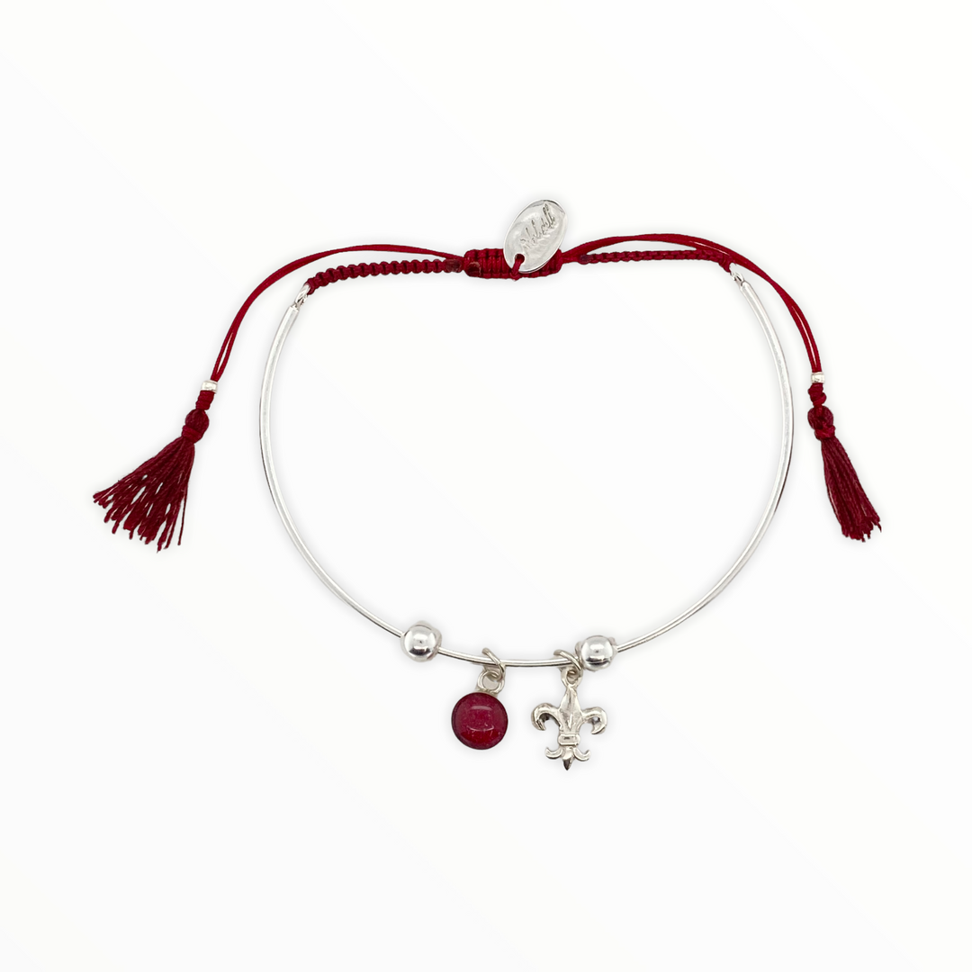 Fleur De Lis Bianca Bracelet | Silver | Red + Burgundy